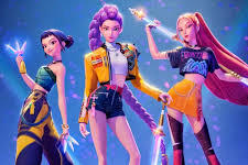 Zoey, Rumi, and Mira of Huntrix. From KPop Demon Hunters.